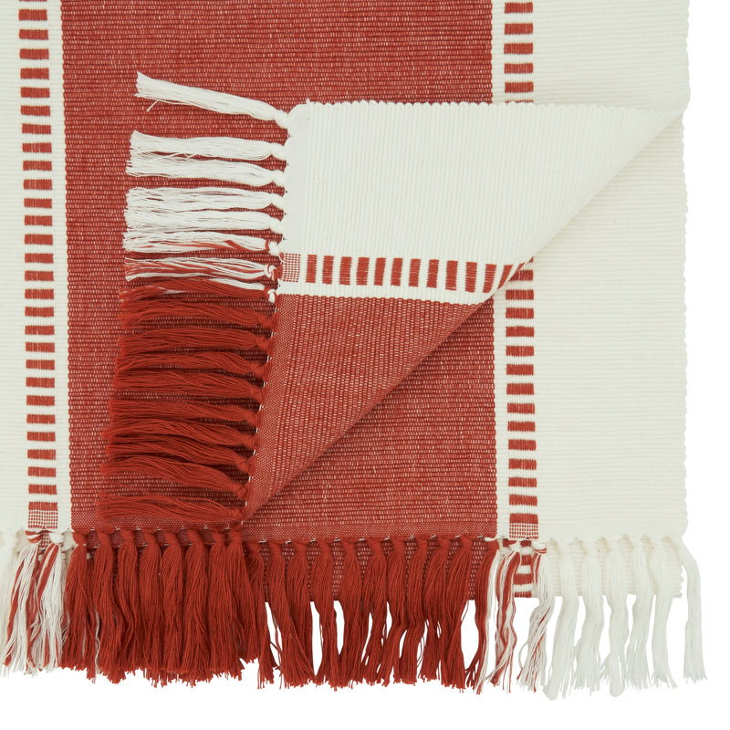Orange Striped Cotton Table Runner, 22 x 18 inches