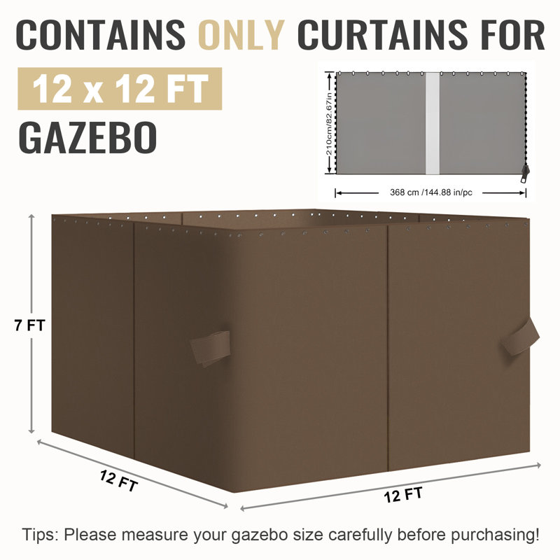 4-Panel Outdoor Gazebo Curtains, 82.7" H x 144" W144" D, Brown