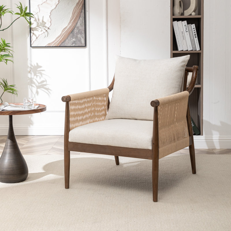 Cofield Upholstered Solid Wood Accent Chair, Beige