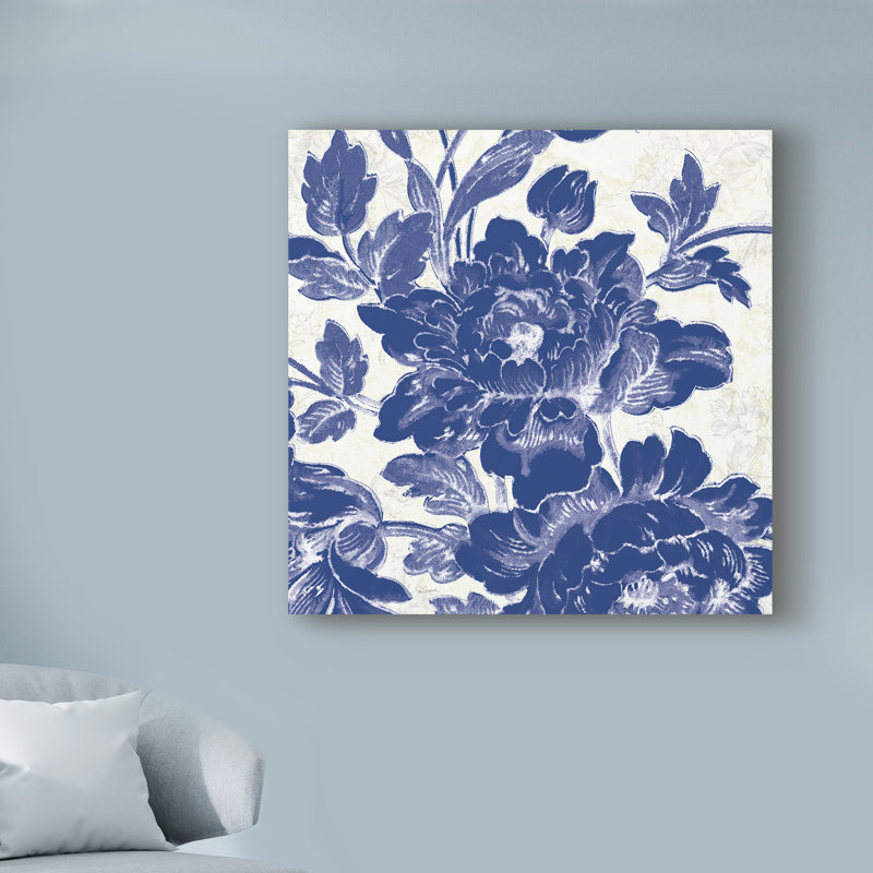 «Toile Roses VI Indigo», reproduction de peinture acrylique sur toile tendue, H 18 po x l 18 po x P 2 po