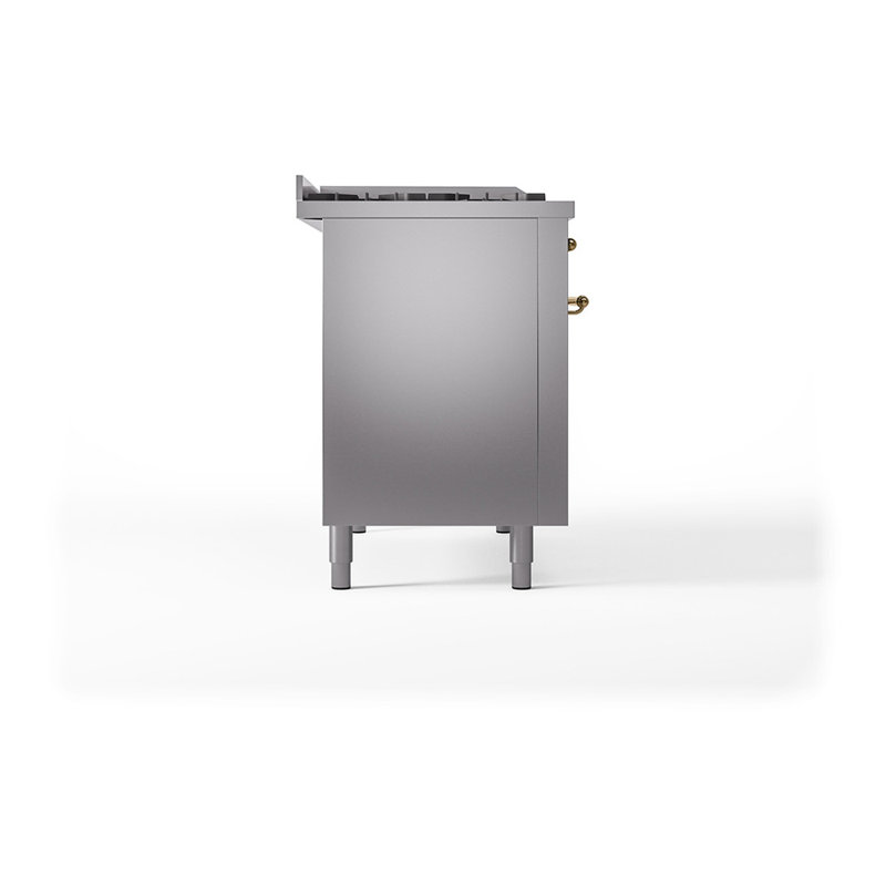 ILVE Nostalgie II Noblesse 48 in Dual Fuel Range, 5 Burner, Griddle, Frenchtop, Stainless Steel/Brass, Natural Gas