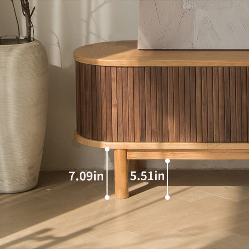 Meuble télé en bois massif de style japonais, 70.87"