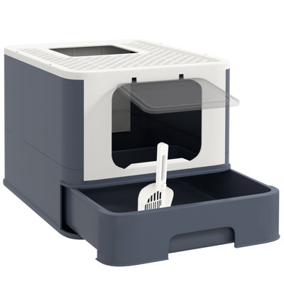 Tucker Murphy Pet™ Cat Litter Box with Lid & Scoop for Large Cats Up to 13 lbs., White