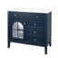 Meuble-lavabo bleu de 90,4 cm (35,6 po) avec lavabo en verre antique, armoire de rangement et surface résistante à l'usure, style médiéval autoportant, tiroirs.