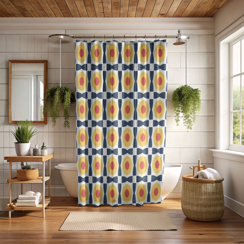 Blush Yellow Tiles- 1 Piece Standard Shower Curtain 0128, 74"H x 71"W