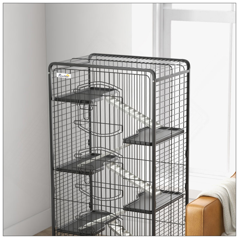 Cage à 6 niveaux pour petits lapins nains, visons d'animaux et chinchillas avec plateau amovible, rampe, bouteille d'eau, plat de nourriture, idéal pour une utilisation à l'intérieur