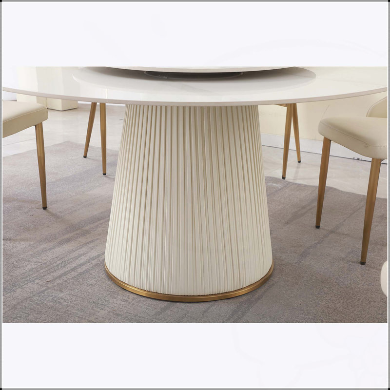 Table de salle à manger moderne en pierre frittée avec plateau tournant rond de 31,5 pouces pour 8 personnes