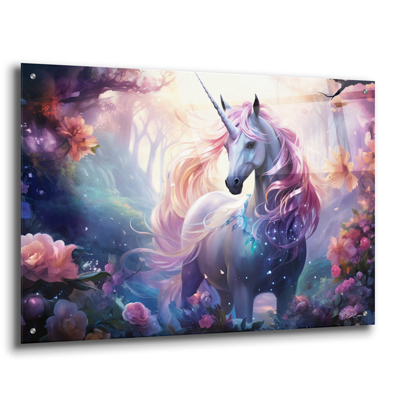 Art mural en verre épique «Fantasy Unicorn 3» par Momart, H 24 po x l 36 po x P 0,2 po