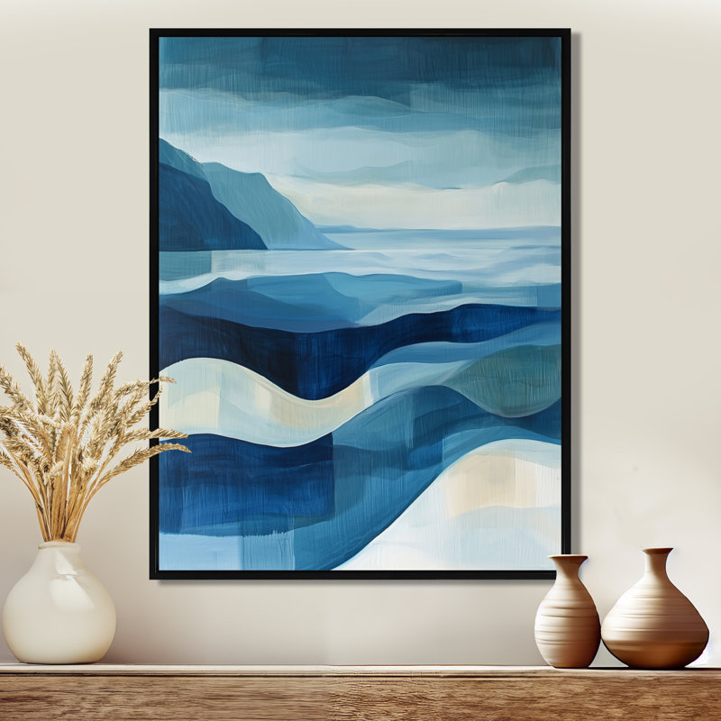 Ohemaa Blue Ethereal Coastal Horizon II - Landscapes Framed Prints, Black, Floater Framed Print, 20" H x 12" W