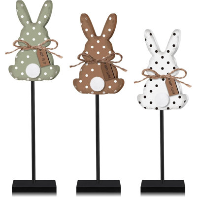 3 Pcs Easter Bunny Table Decorations Wooden Bunny Tabletop Decor Rustic Rabbit Tall Standing Sign Block Farmhouse Spring Centerpiece Neutral Easter Decor For Home Mantel Office Desk(Dot)
