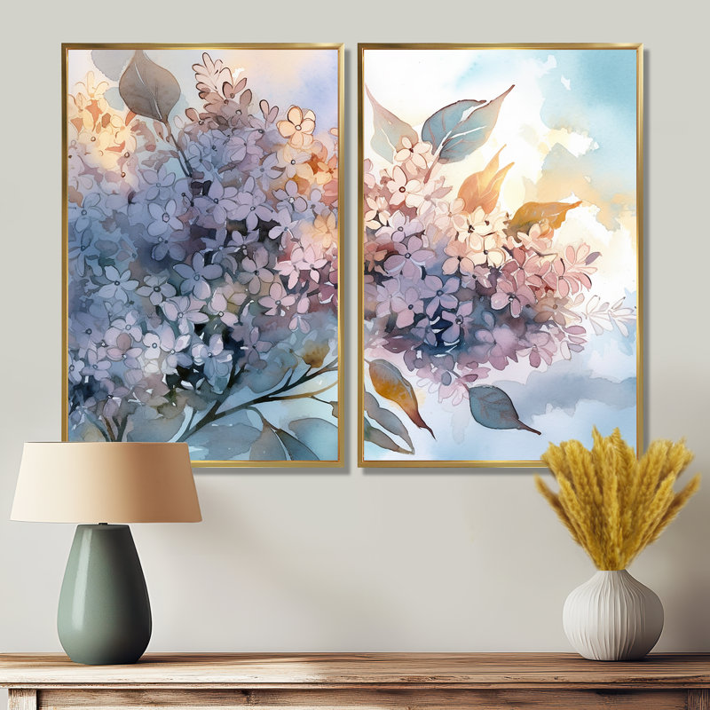 Lilas mauves aromathérapie - Art mural traditionnel, H 36 po x l 48 po, Reproduction encadrée sans passe-partout, Doré