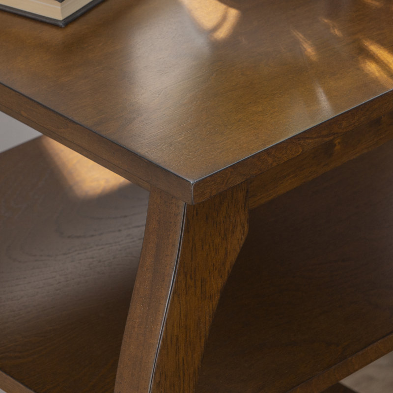 Kystin Solid Wood 2-Shelf End Table With Storage, Hazelnut