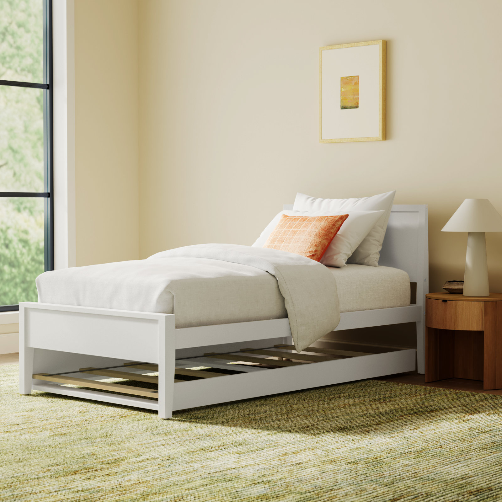 Rosenthal Solid Wood Trundle Bed, White, Twin
