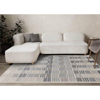 Striped Blue Contemporary Modern Indoor Area Rug