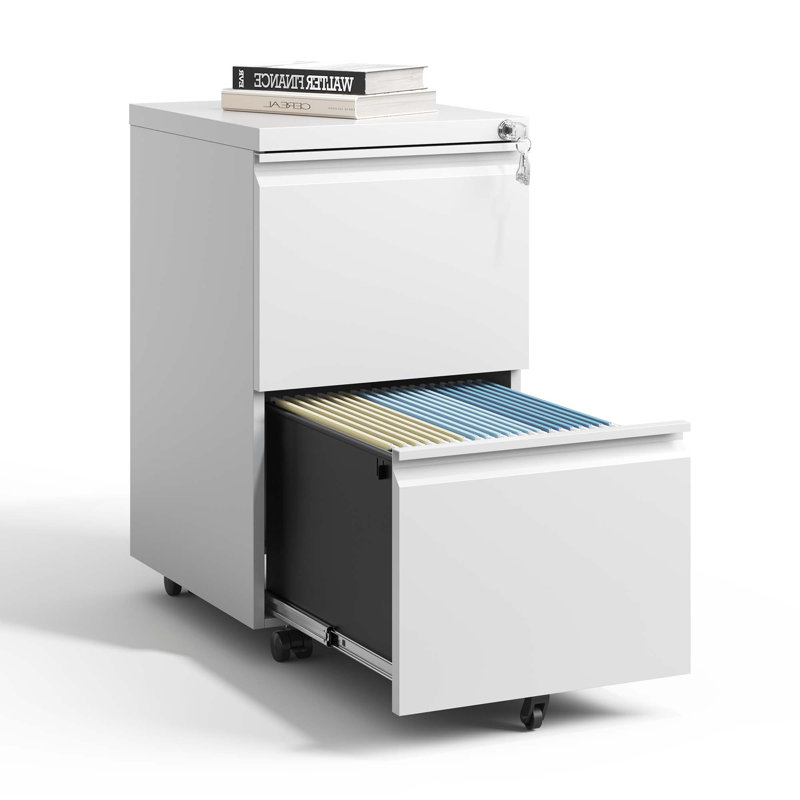 Markiese 14.69'' W Metal 2-Drawer Vertical Mobile  File Cabinet With Lock Fully Assembled, White