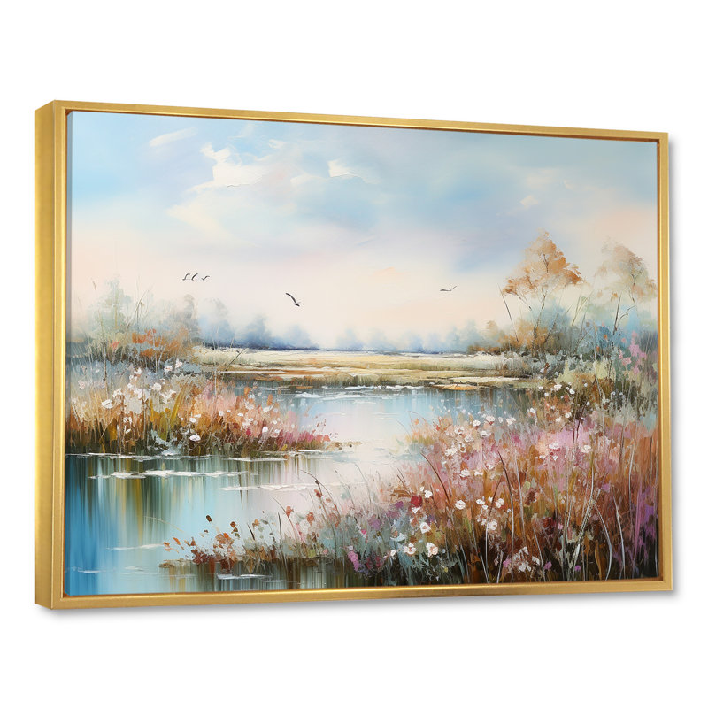 «Flower Meadow Charm» sur impression sur toile, Cadre flottant doré, H 24 po x l 32 po x P 1 po