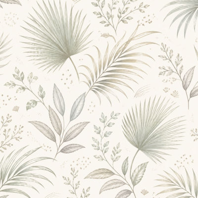 Peel and Stick Wallpaper Palm Leaf Botanical Soft Green Beige Foliage Tropical Contact Paper Removable Self Adhesive Wall Mural Wall Decor for Bedroom Kitchen Cabinets 24in x 118in