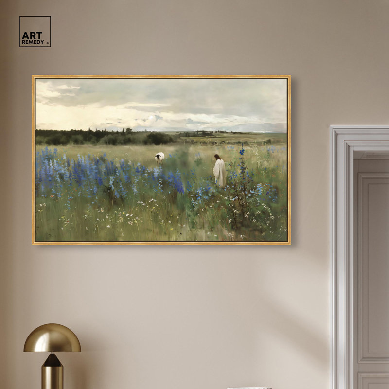 Path of the Shepherd Canvas Religious Art by Art Remedy, Gold Frame, 31" H x 46" W