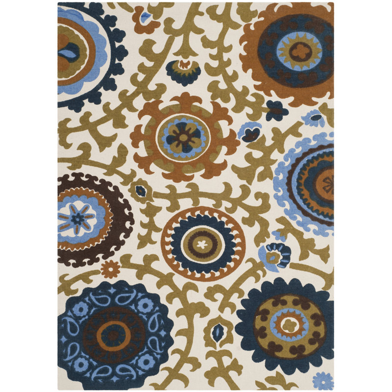 Centerburg Hand Loomed Cotton Floral Rug, Rectangle 5' x 8'