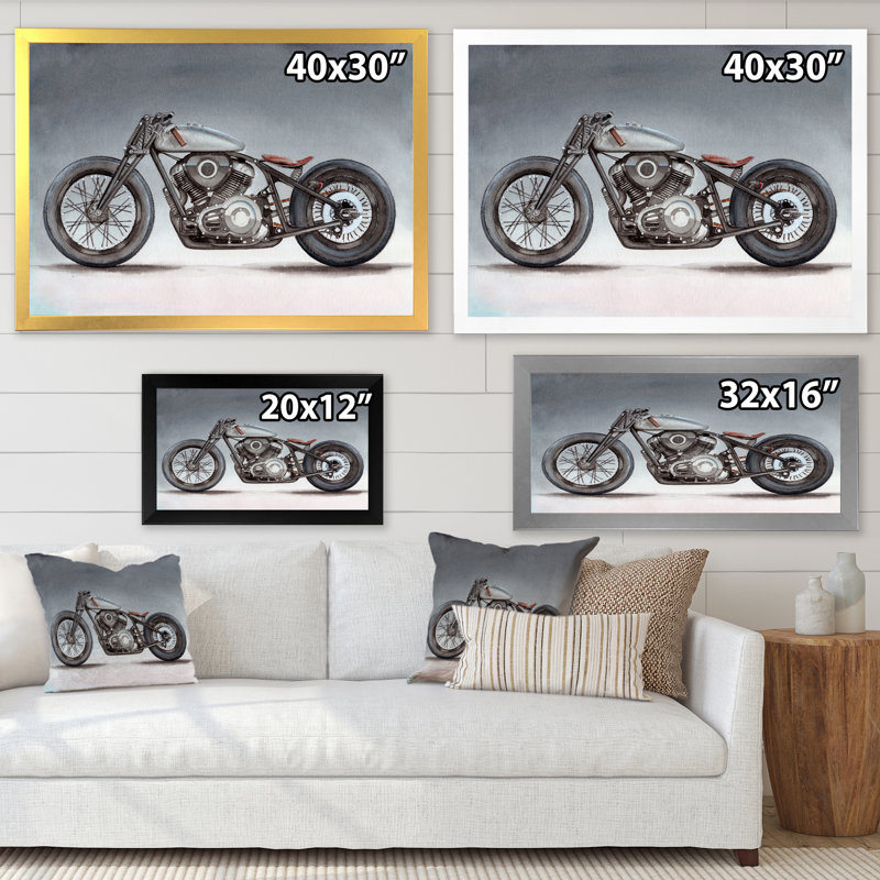 Moto personnalisée sur fond gris - impression sur toile, H 24 po x l 32 po x P 1 po, Cadre noir
