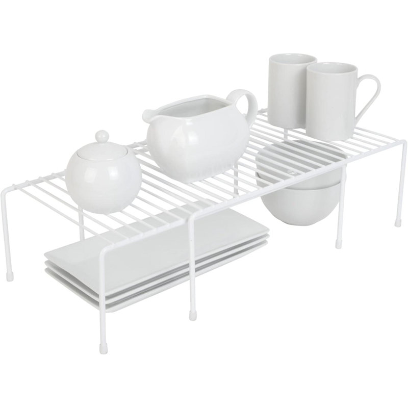 Support de rangement extensible - Pieds résistants aux égratignures - Fil de métal - Comptoir de cuisine, organisateur de salle de bain, plat, présentoir à assiettes, garde-manger d'épices, élévateur d'armoire - 16 x 32,5 -