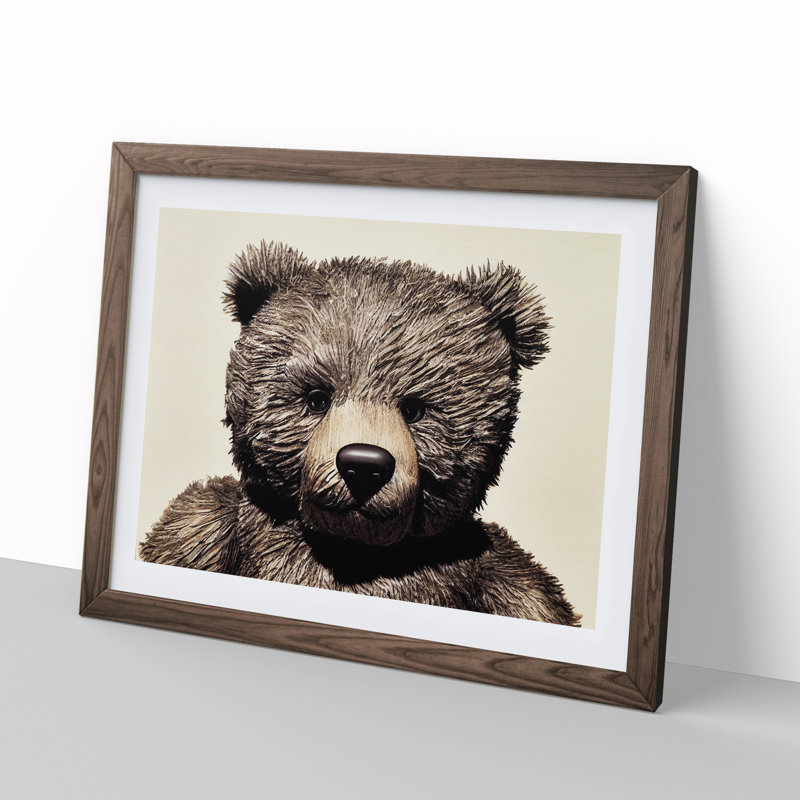 Cool Teddy Bear - Framed Print, 46cm H x 64cm W x 2cm D, Walnut