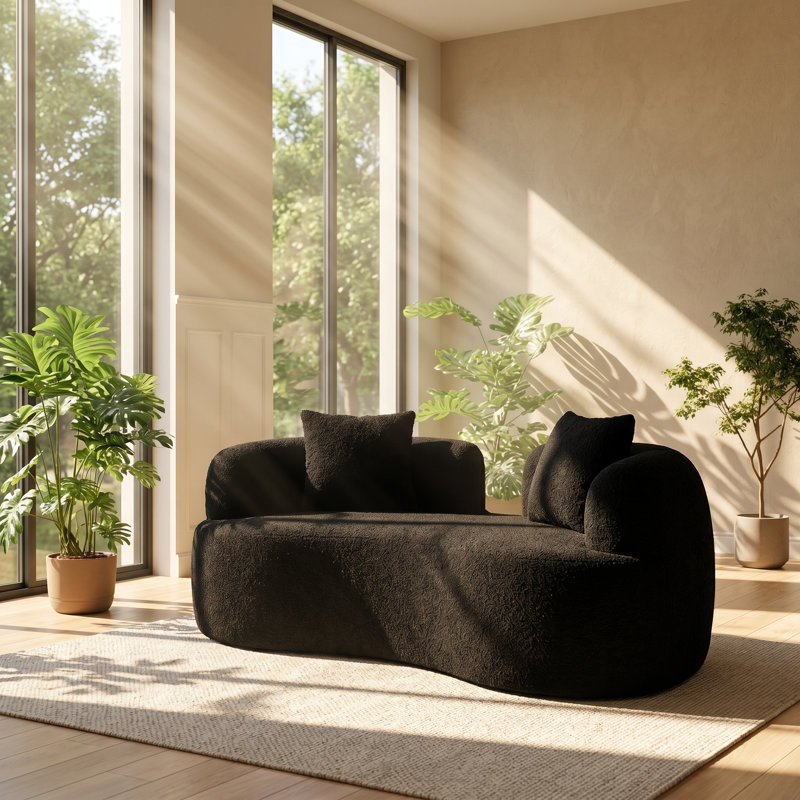 Amiata 66.93" W x 38.6" D x 27.6" H Teddy Velvet Curved Loveseat