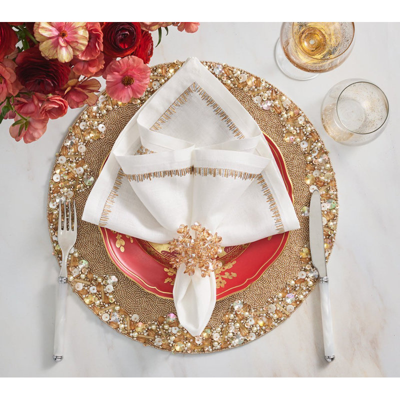 Filament 21" Linen Napkin, White/Gold/Silver