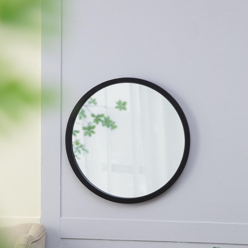 Miroir mural circulaire avec cadre en bois, Noir