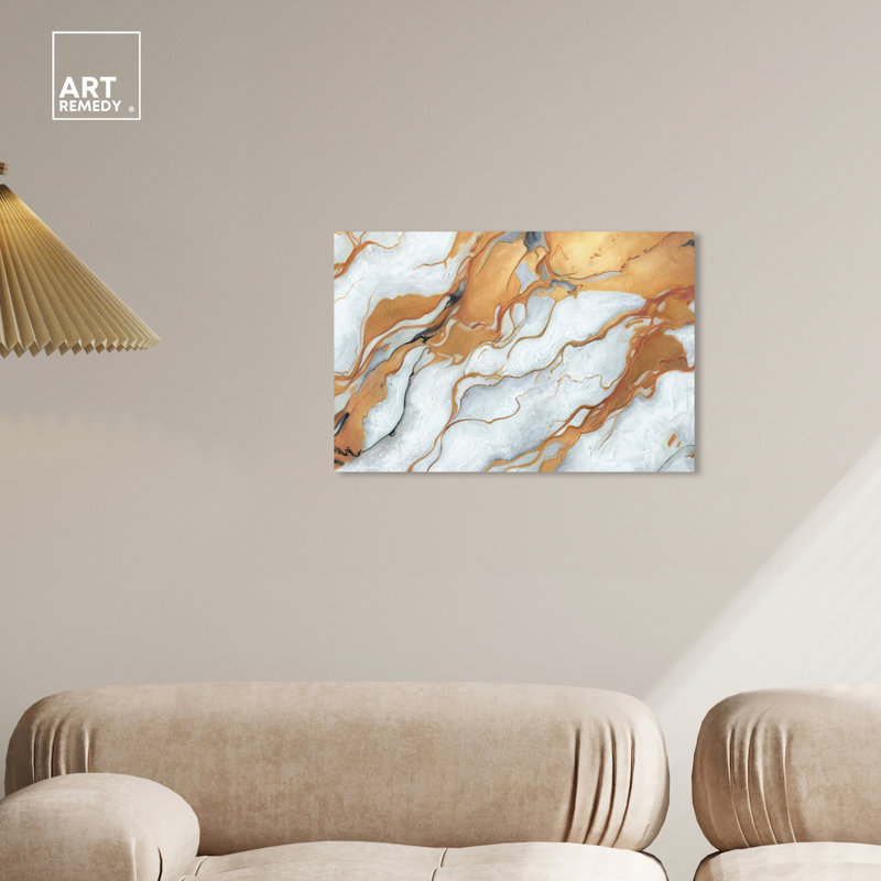 Gold and White Marble Abstract Canvas Wall Art, 24" x 16"