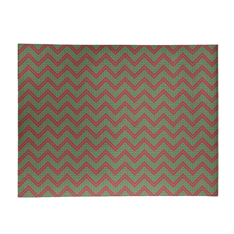 Tapis à chevrons fait main vert/rouge, Rectangle 9 pi x 12 pi