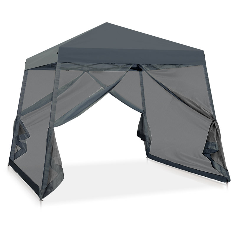 10 Ft. W X 10 Ft. D Steel Pop Up Slant Leg Patio Gazebo With Netting, Gray