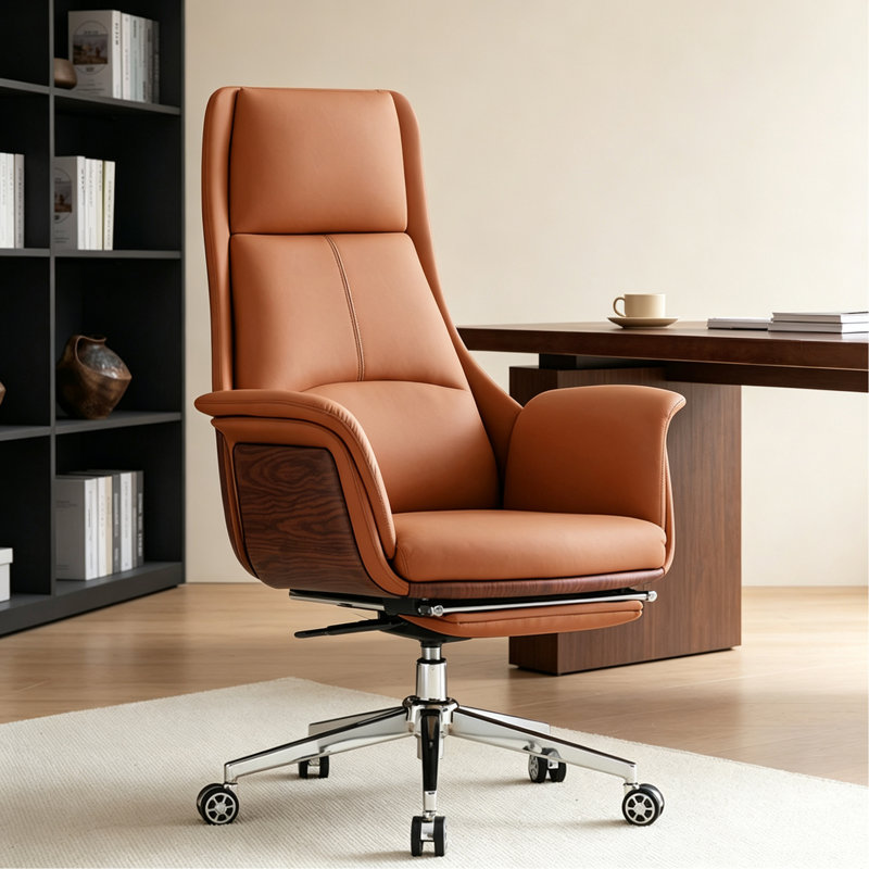 Chaise de bureau simple en similicuir réglable, Orange