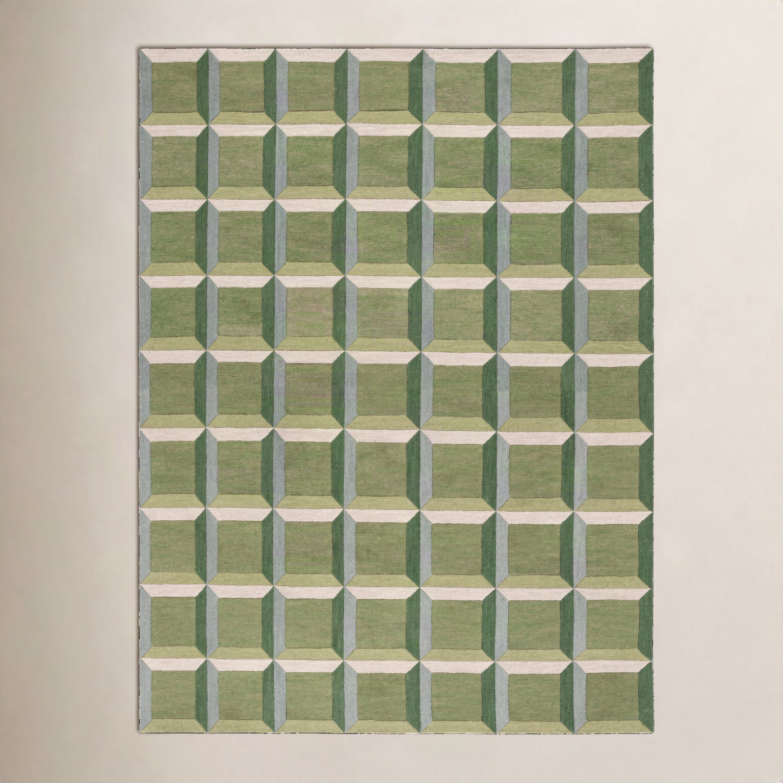 Giedre Green Beige Hand-Tufted Wool Rug, Rectangle 10' x 14'
