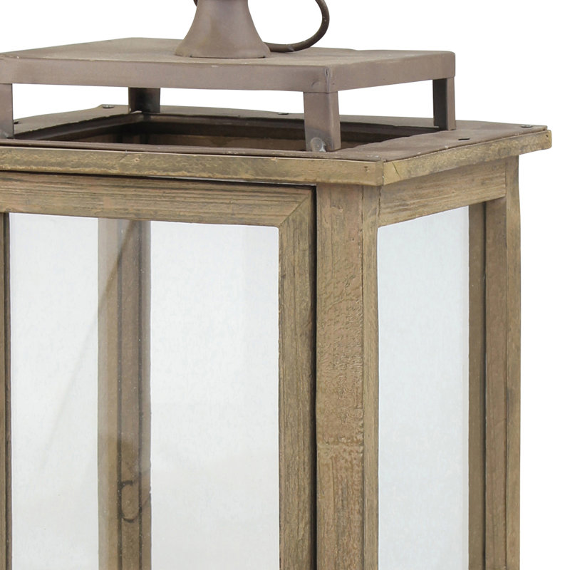 Wood Tabletop Lantern, 17.11" H x 7.87" W x 7.87" D