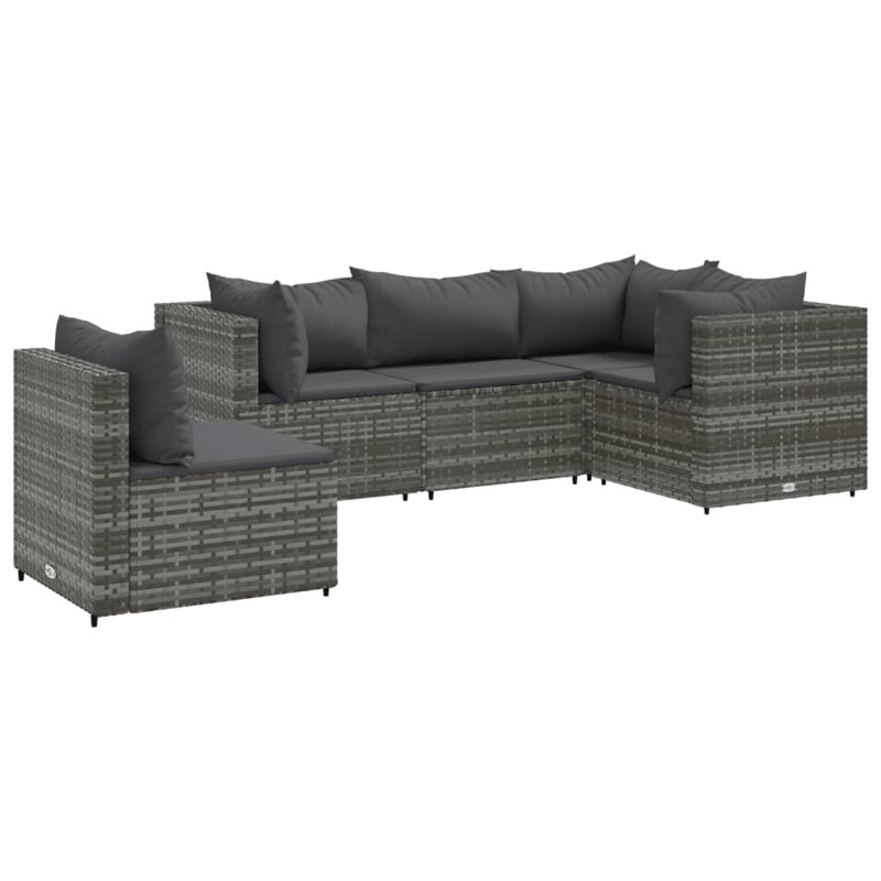 Ensemble de patio 5 pièces avec coussins en rotin Latitude Run®, Gris, Gris anthracite