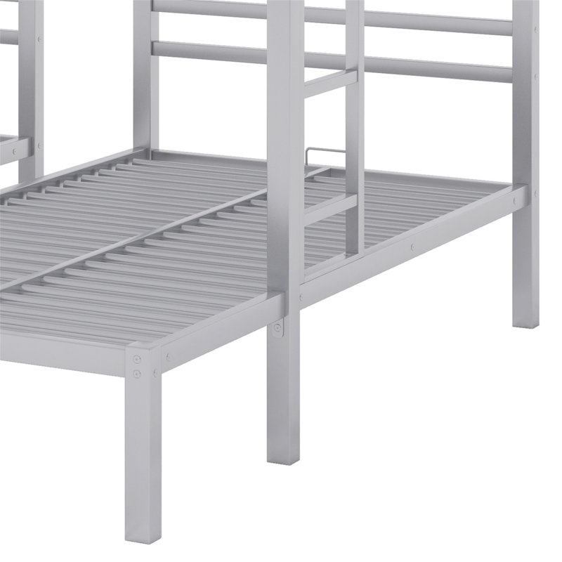 Bunk Bed, Triple Bunk Bed Frame With Built-In Shelf And 2 Side Ladder, Silver