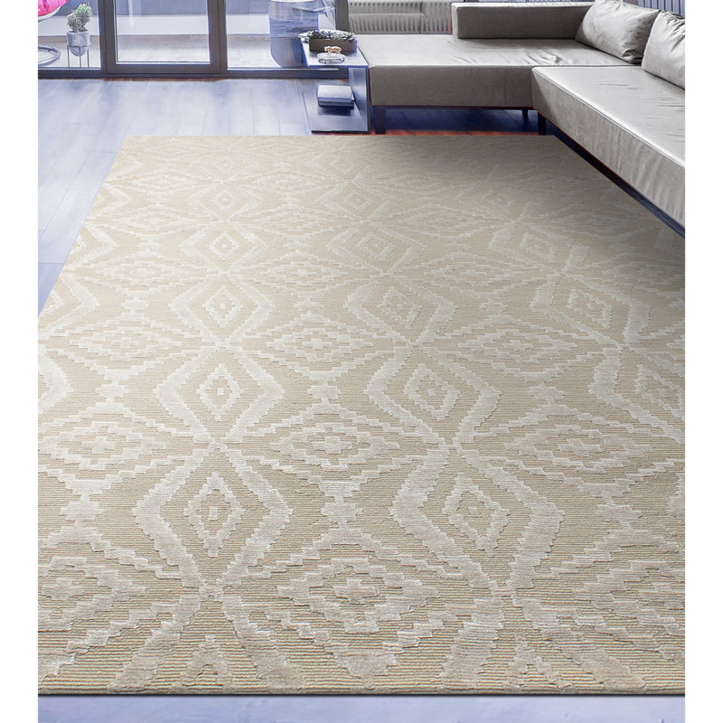 Ikat Area Rug in Beige/Ivory, Rectangle 8' x 10'