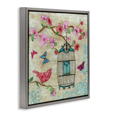 Spring Fling Pink Bird Floating Frame, design by Janet Tava