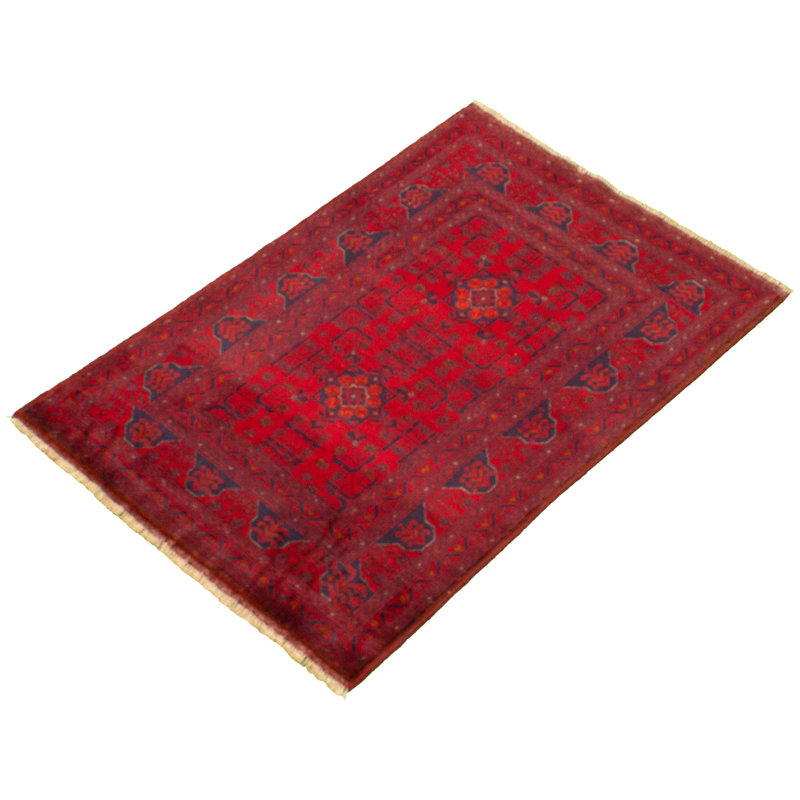 Tapis de zone en laine rouge 3 pi 5 po x 4 pi 11 po one-of-kind à la main-noué la 2010 esari turque Allaina