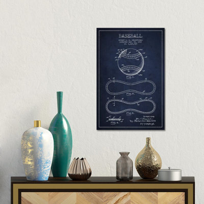 Baseball bleu marine, brevet bleu - giclée sur toile tendue avec châssis