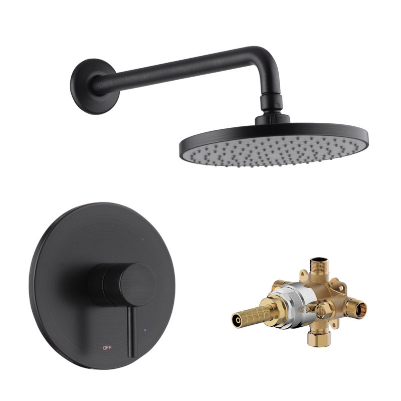 Euro Collection Shower Trim Only: 8" Round Shower Head, Single Handle Set & Rough-in Valve Included - Oil Rubbed Bronze