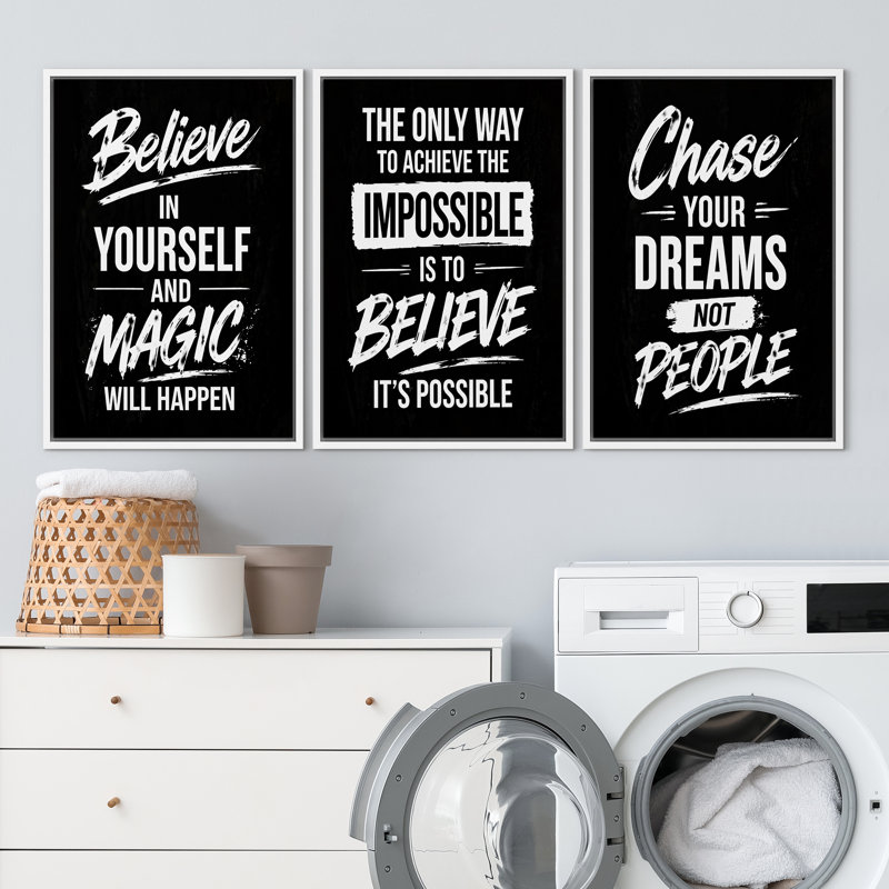 «Believe In Yourself Magic Will Happen Motivation Quote», reproduction d'art encadrée sur toile, 36" H x 24" W, Black, White
