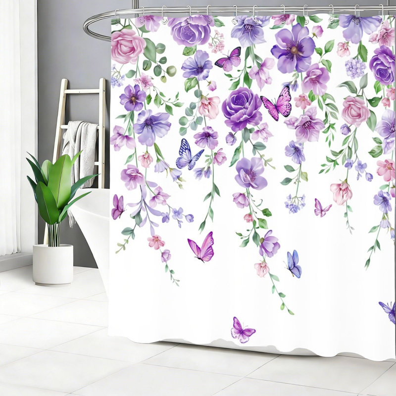 Rideau de douche suspendu mauve rose papillon lavande 180 x 180 cm (72 x 72 po) avec crochets