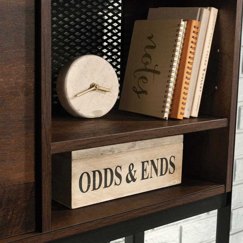 Bureau avec finition brune, grand espace de rangement pour le bureau personnel, système de tablettes réglables, styles de bureau compatibles, construction, installation rapide, rangement compact pour petits espaces de travail, compartiments dissimulés