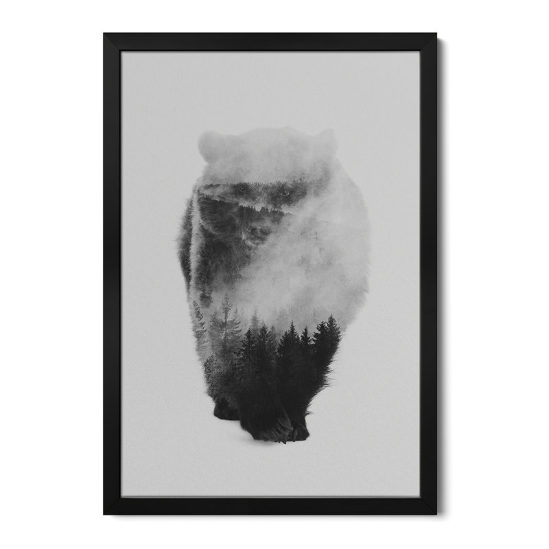 Approaching Bear in B&W Premium Framed Posters, 24" H x 16" W