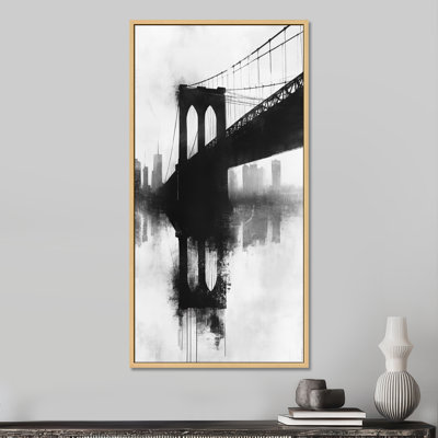 White Black Brooklyn Bridge Reflection – White New York Framed Wall Art, Urban Canvas Prints