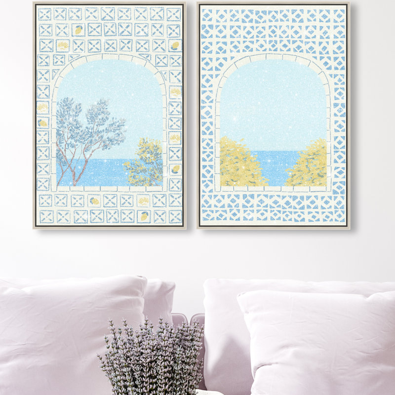 Mediterranean Window Set Set by Oliver Gal, 62"H x 42"W, Silver Floater Frame