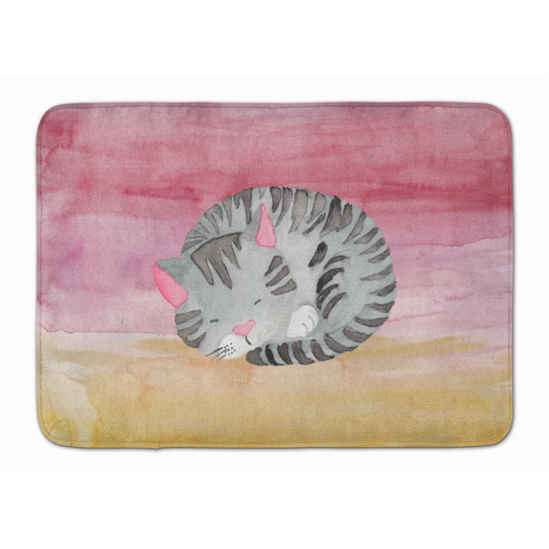 Tapis pour salle de bain en mousse à mémoire de forme en aquarelle de chat