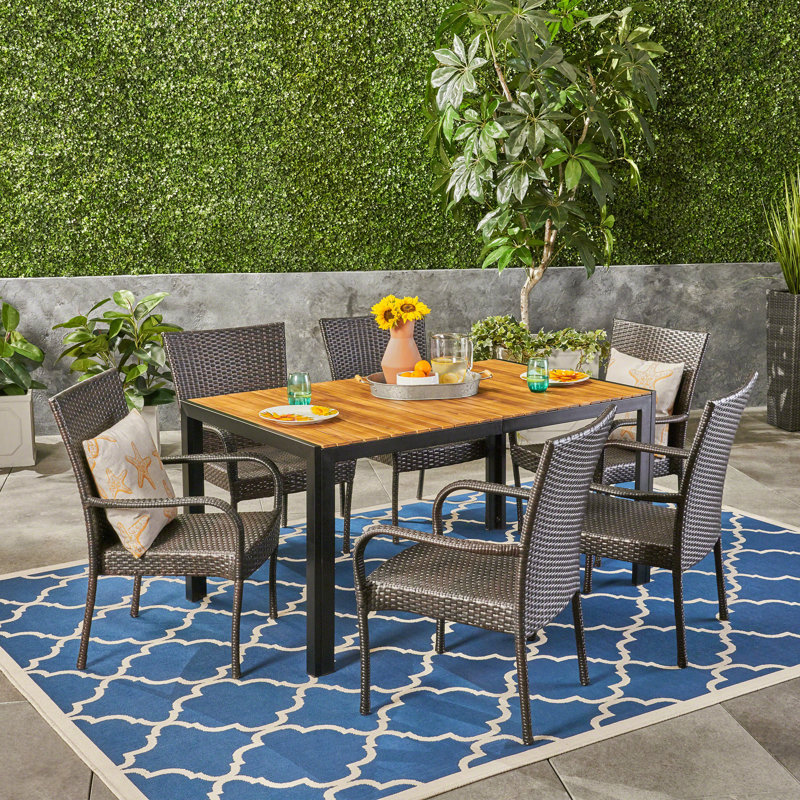 Walstonburg 6 - Person Acacia Wicker Patio Dining Set with Rectangular Table